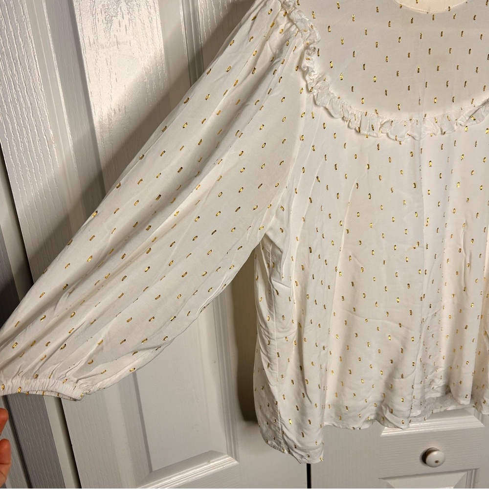 Draper James RSVP Women’s White Gold Clip Dot Mockneck Blouse Size‎ Large Lined - Picture 5 of 8